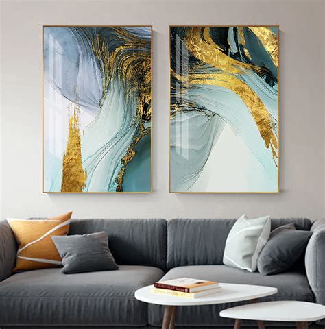 Modern blue abstract contemporary wall art retor grey canvas artwork for office bedroom bathroom kitchen dining room living room wall decor framed ready to hang. Modern Luxury Abstract Wall Art Golden Blue Luxury ...