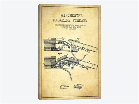 Winchester Rifle Vintage Patent Blueprin Canvas Artwork Aged Pixel