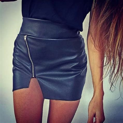 Top Quality Pu Leather Sexy Women Bodycon Skirt Mini Short Skirt Black Zipper Style Design Saias