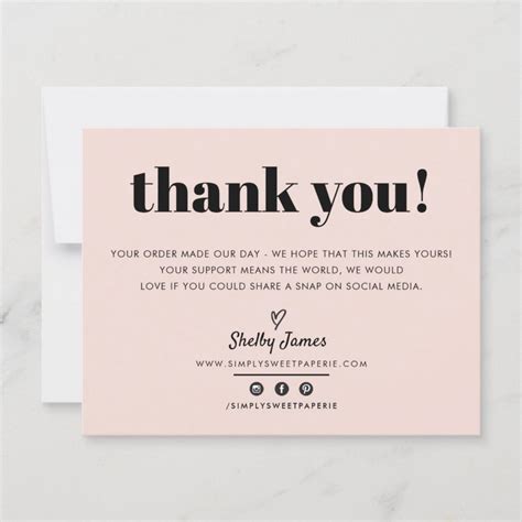 Business Thank You Chic Modern Blush Pink Logo Zazzle Tarjetas De