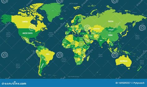 World Map Green Hue Colored On Dark Background High Detailed