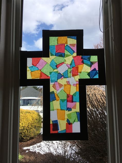“stained Glass” Cross Made With Tissue Paper And Contact Paper