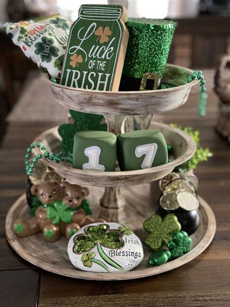 Home Kitchen Home D Cor Pcs St Gnome Patrick S Day Tiered Tray