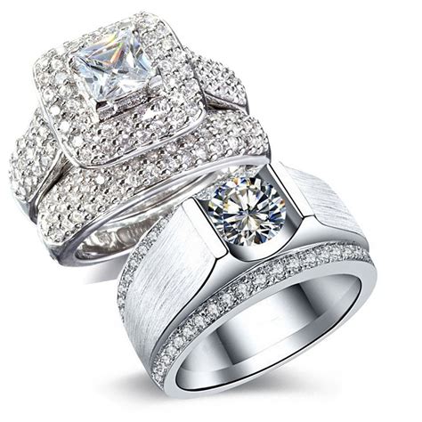 Hisand Her Couple Rings Luxury Jewelry 14kt White Gold Filled Pave