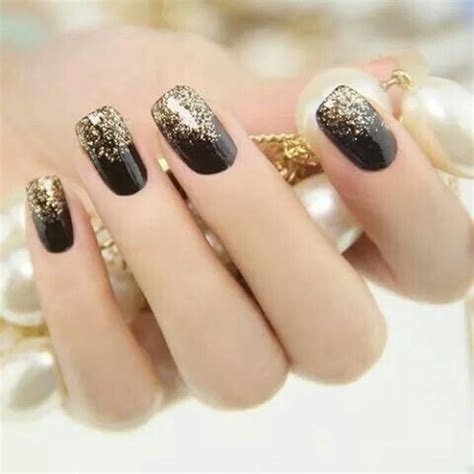 Black Nails With Golden Glitter Pictures Photos And Images For