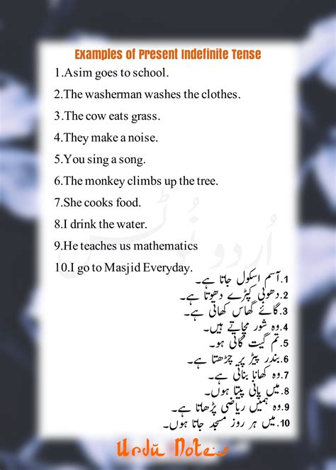Ten Examples Of Present Indefinite Tense In Urdu Urdu Notes