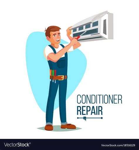 Air Conditioner Repair Worker Young Happy Vector Image On Vectorstock