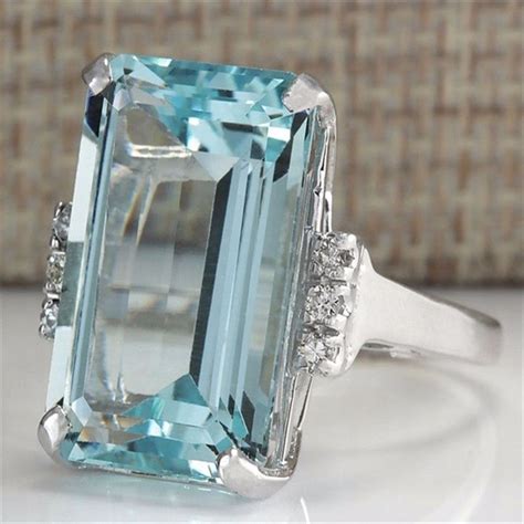 Luxury Topaz Light Blue Crystal Close Rings For Women Sapphire
