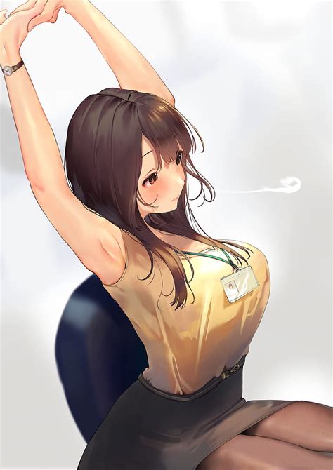 Anime Anime Girls Original Characters Office Girl Arms Up Stretching Watch Hd Phone
