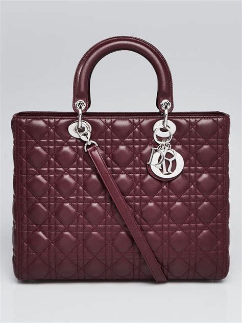 Christian Dior Burgundy Quilted Cannage Lambskin Leather Large Lady