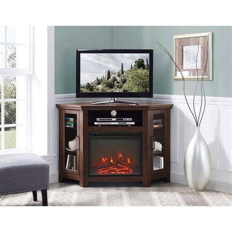 Walker Edison Corner Fireplace Tv Stand Traditional Brown