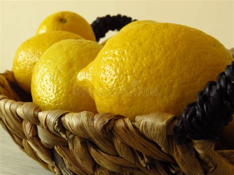 A Basket Of Juicy Ripe Yellow Lemons Healthy Tropical Fruit Rich Of