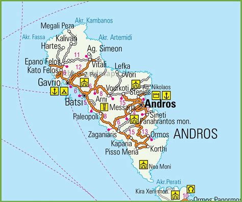 Andros Road Map Ontheworldmap Com