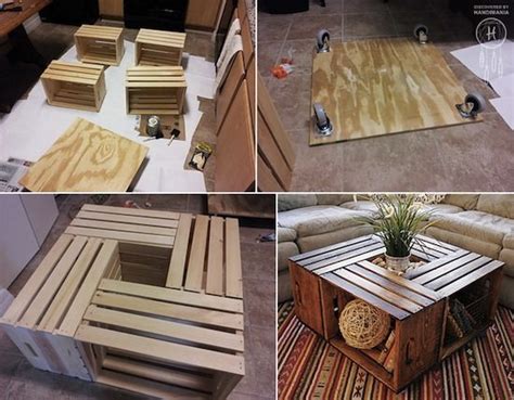 I chose to leave the center hole as is and put a tray over it. Crate Coffee Table | Upcycle That