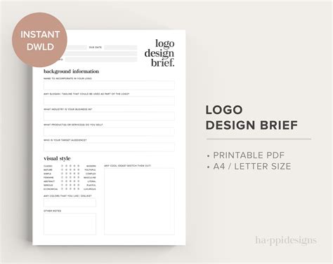 Logo Design Brief Printable Pdf A4 And Letter Size Creative Brief Client