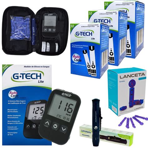 Glicose Gtech Medidor Tira Medir Glicemia Fita Teste G Tech Lite Smart