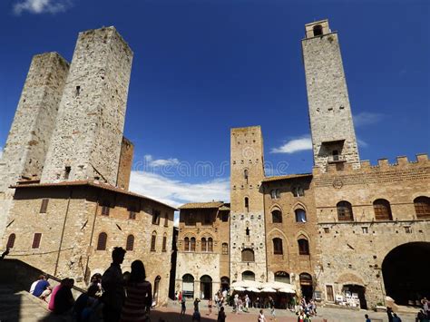 Italy Tuscany Siena San Gimignano View Of The Main Square With