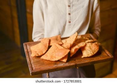 Uzbek Eastern Tatar Cuisine Cheburek Meat Stock Photo