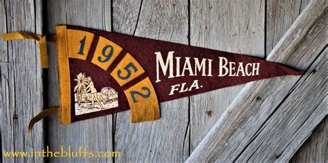1952 miami beach florida souvenir felt pennant maroon and gold with girl on a beach graphics