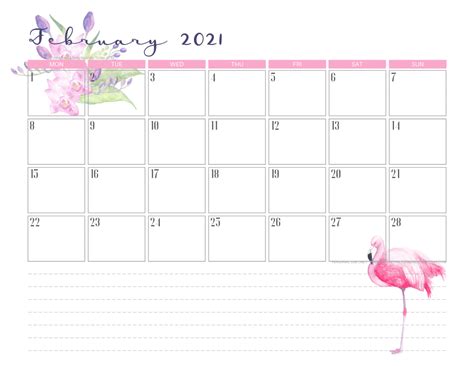 2020 2021 Flamingo Calendar Weekly Planner Free Printable Printables And Inspirations