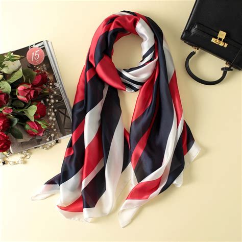 Luxury Brand New Europe Style Color Stripes Women Silk Scarves Elegant