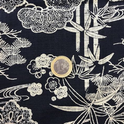 Japanese Fabric Traditional Pattern Navy Blue And Beige Etsy
