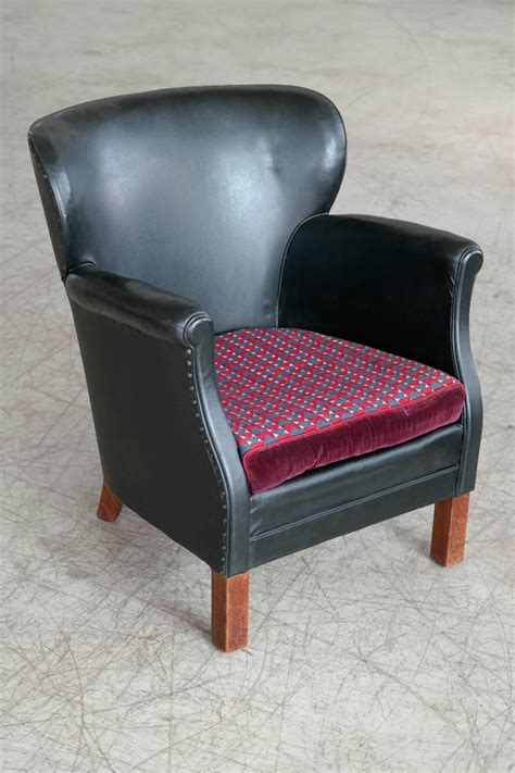 Deco period leather club chairs. Danish 1930s Small Scale Club Chair in Patinated Black ...