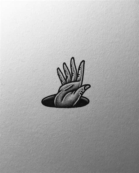 By Nathanyoder Flash Tattoo Illustration Hand Hole Black And White Stipple Shading Cool Small