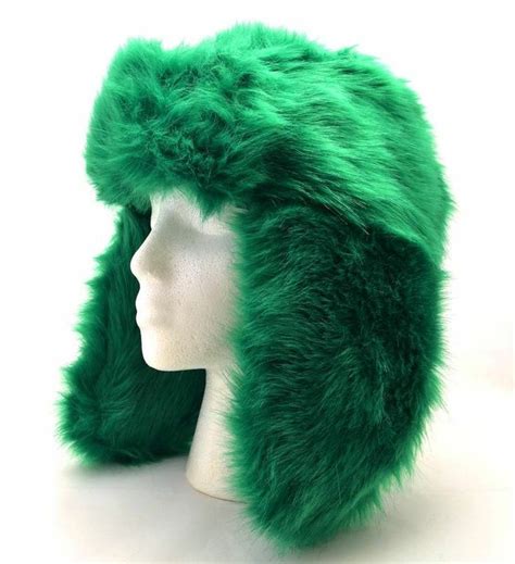 Winter So Women Hat Trapper Bright Green Faux Fur Fuzzy Funky Snow Cap