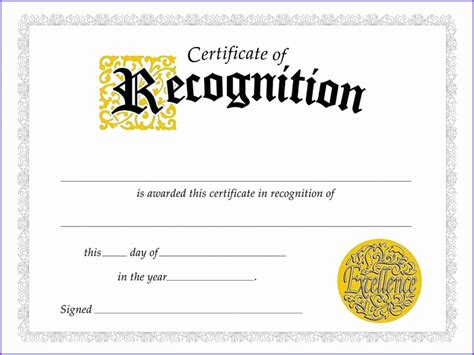 A Certificate With The Word Recognition In Gold And Black Lettering On