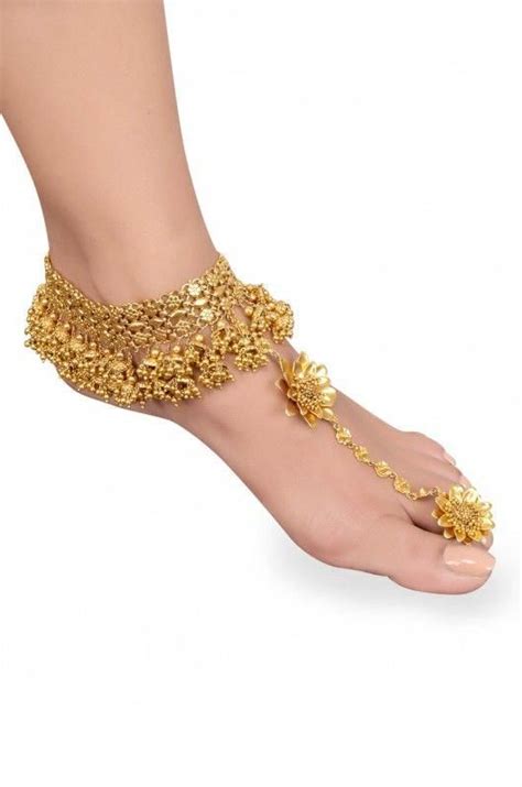 Silver Gold Plated Flower Rawa Charm Jhumki Anklet Toe Ring Toerings