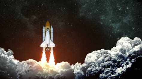 Space Shuttle Launch On Background Of Night Sky Motion Graphics