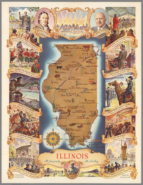 Illinois Its Geography Its History Pictorial Map From 1938 Print