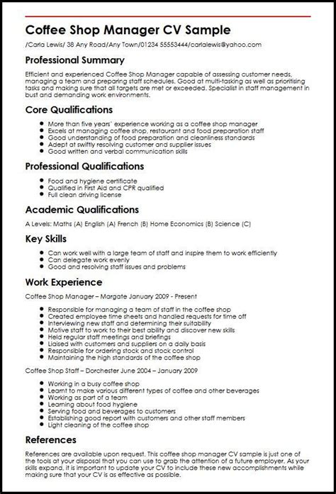 See Our 1 Coffee Shop Manager Cv Example Myperfectcv