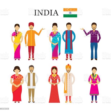 India People In Traditional Clothing Stock Illustration Download