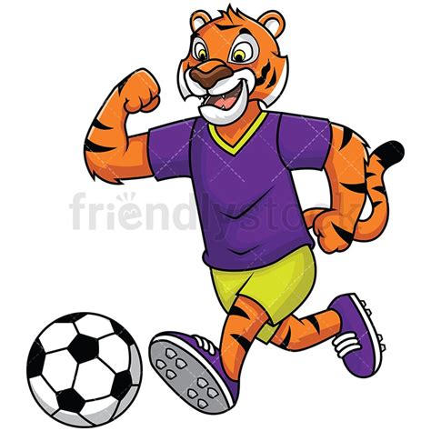 Bengal Tiger Mascot Playing Soccer Vector Cartoon Clipart Friendlystock