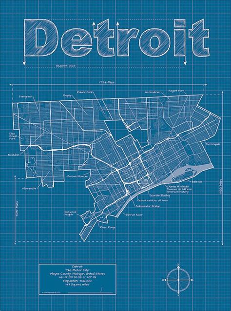 Detroit Artistic Blueprint Map Maps Carte Cartes Conception Graphique