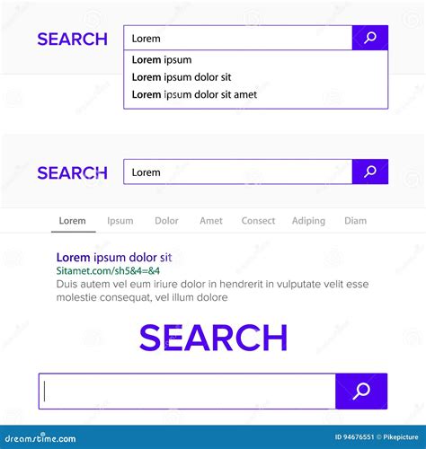 Search Bar Field Vector Search Engine Browser Window Template Pop Up