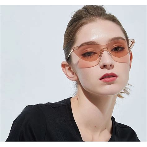 Kachawoo One Pieces Sunglasses Women Rimless Cat Eye Triangle Black Pink Retro Sun Glasses For