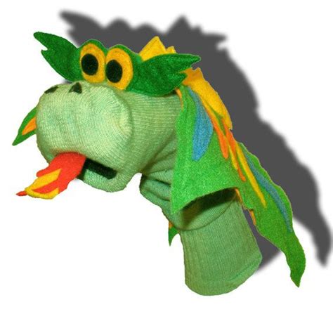 Handmade Green Dragon Couture Sock Puppet With Removable Fire Sokpop