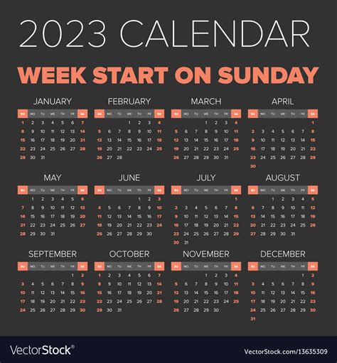 Simple 2023 Year Calendar Royalty Free Vector Image