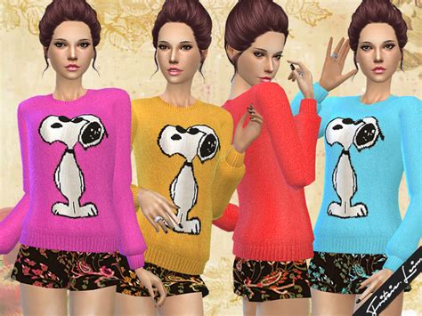 The Sims Resource Snoopy Sweater And Floral Shorts