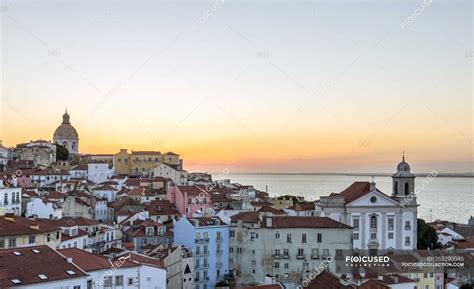 Aerial View Of Lisbon Cityscape At Sunset Lisbon Portugal — Dusk
