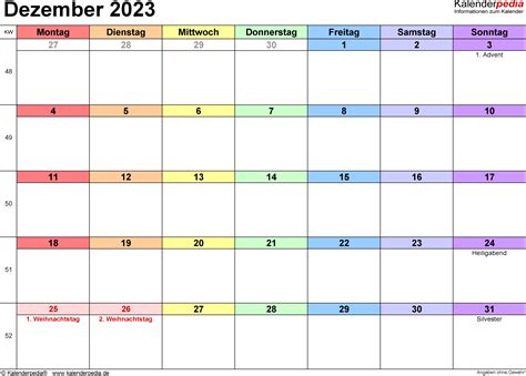 Kalender Dezember 2023 Als Pdf Vorlagen