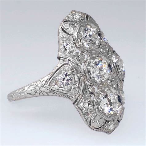 Gorgeous 125ctw Art Deco Navette Diamond Platinum Ring Antique