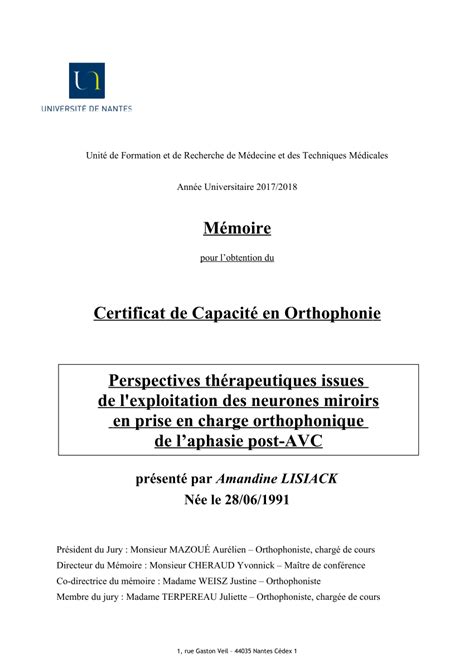 Pdf Certificat De Capacite D`orthophoniste E Pdf Télécharger Download