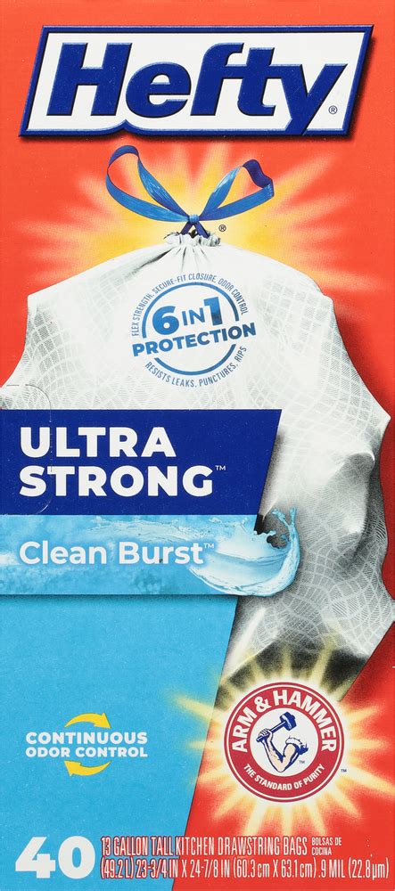 Hefty Tall Kitchen Bags Ultra Strong Drawstring Clean Burst 13