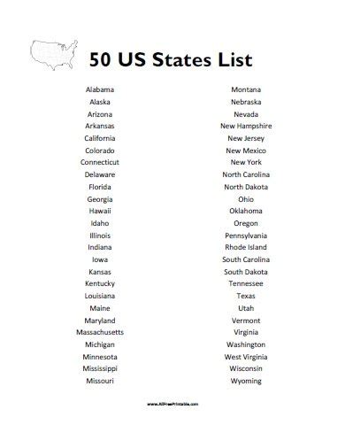 New Alphabetical Order List Of Us States Alphabet