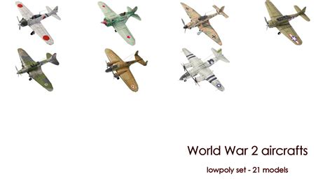 3d Model Collection World War 2 Aircraft Set 21 Planes Vr Ar Low