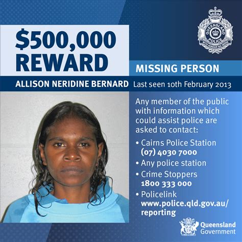 500 000 reward announced for investigation into missing woman allison bernard queensland